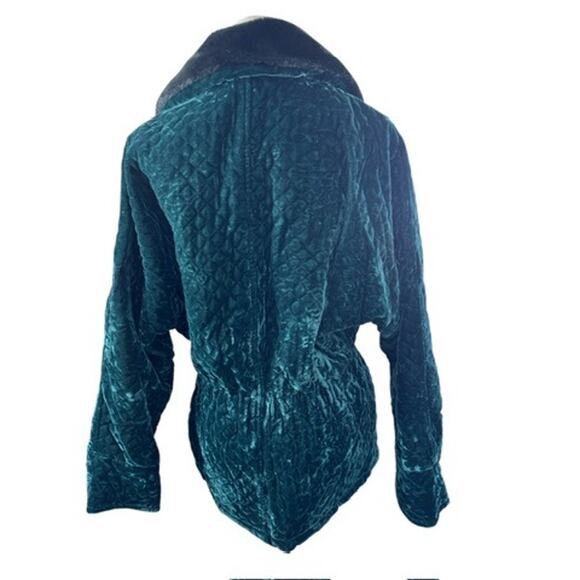 "KAOS" Green Vintage Y2K Velvet Coat Made In USA Faux Fur Collar SZ S PLZ READ - Picture 3 of 13